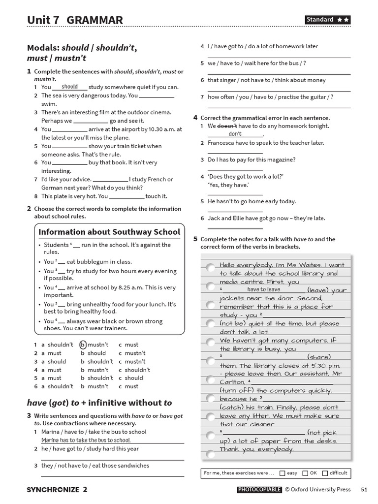 Grammar Exercises: Modals and Rules | PDF | Language Mechanics | Grammar
