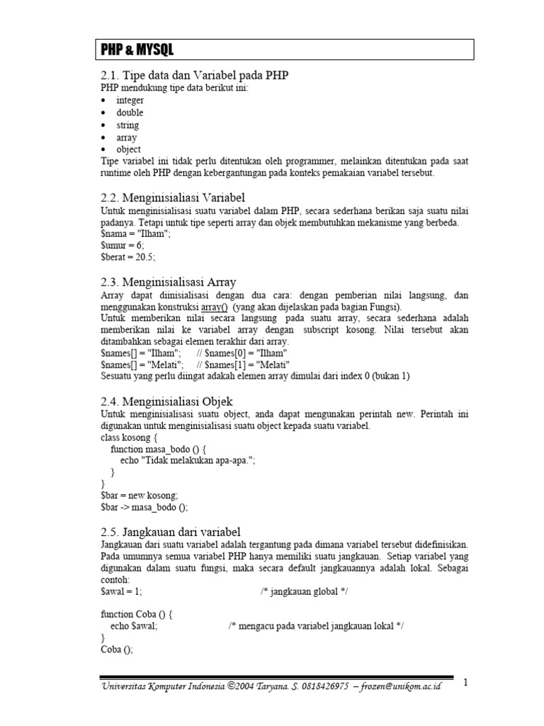 Dasar-Dasar Variabel di PHP | PDF