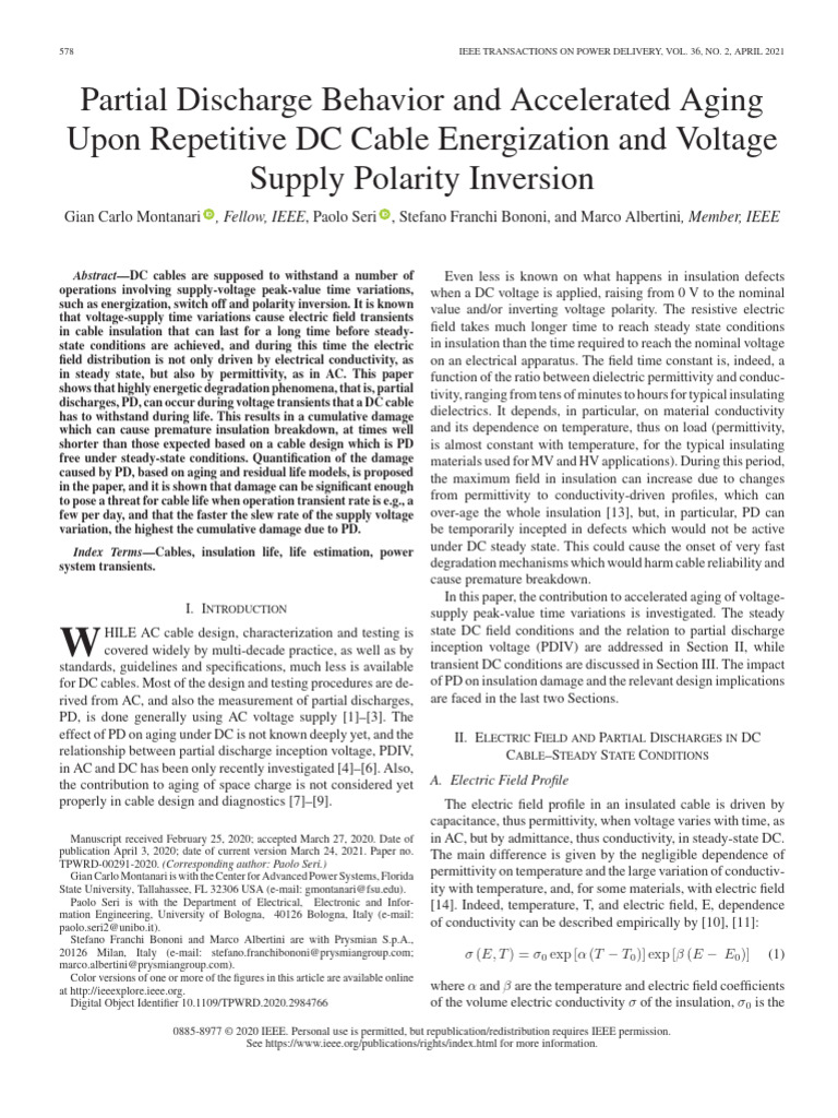 DC Cable Aging and Partial Discharge Effects | PDF | Insulator ...