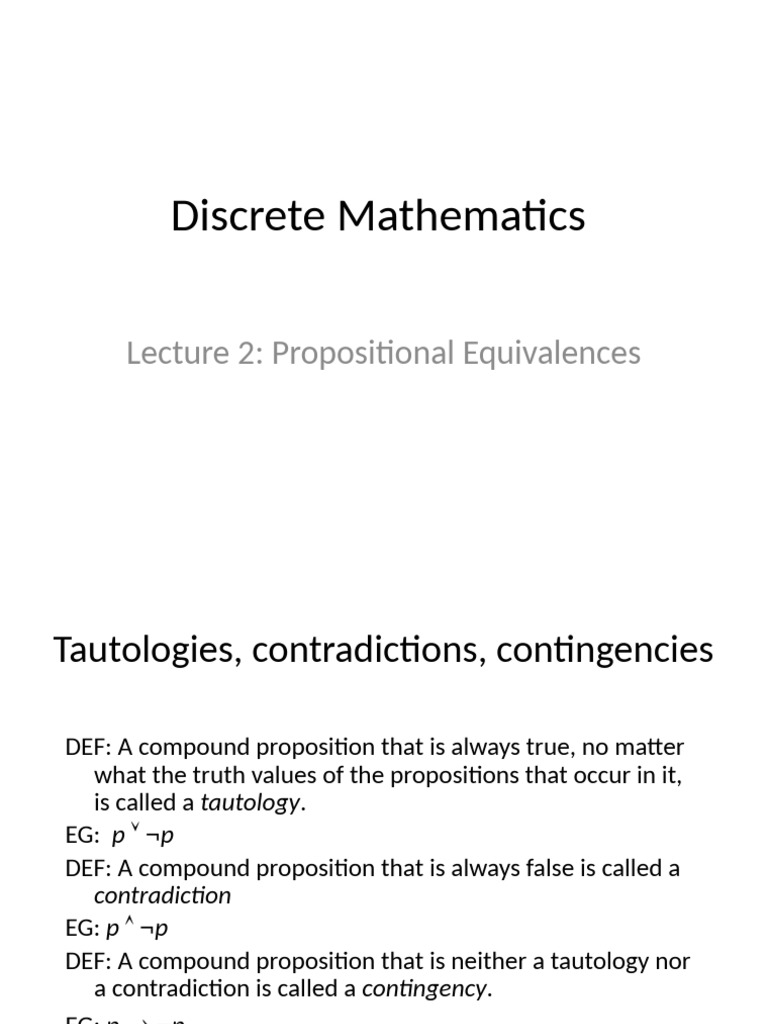 Propositional Equivalences in Logic | PDF | Contradiction | Syntax (Logic)