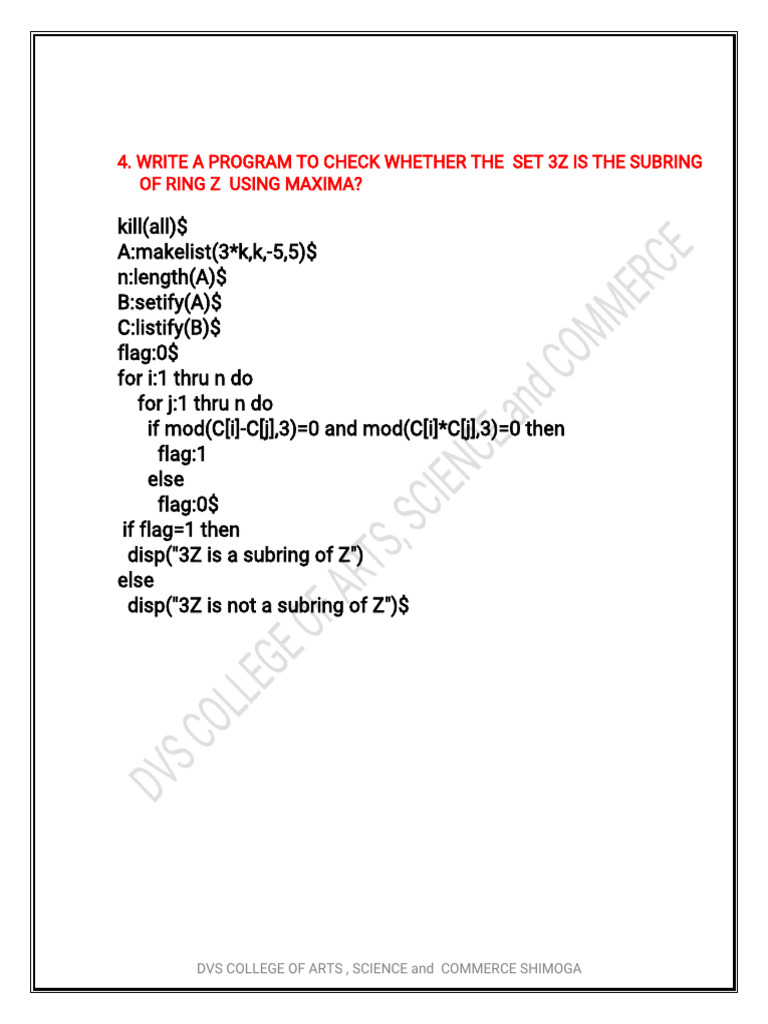 Maxima Programs For Subrings And Ideals Pdf