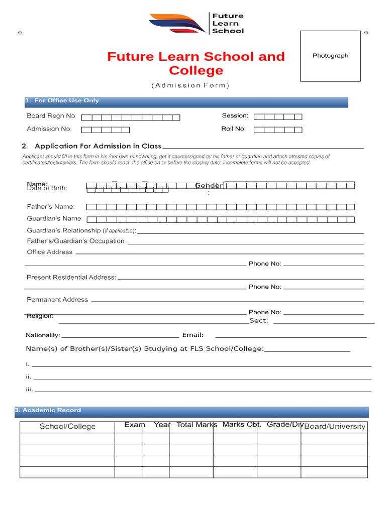 Future Learn School Admission Form | PDF