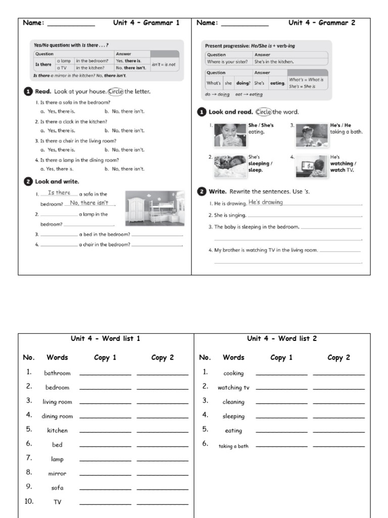 Unit 4 Grammar and Vocabulary Lists | PDF