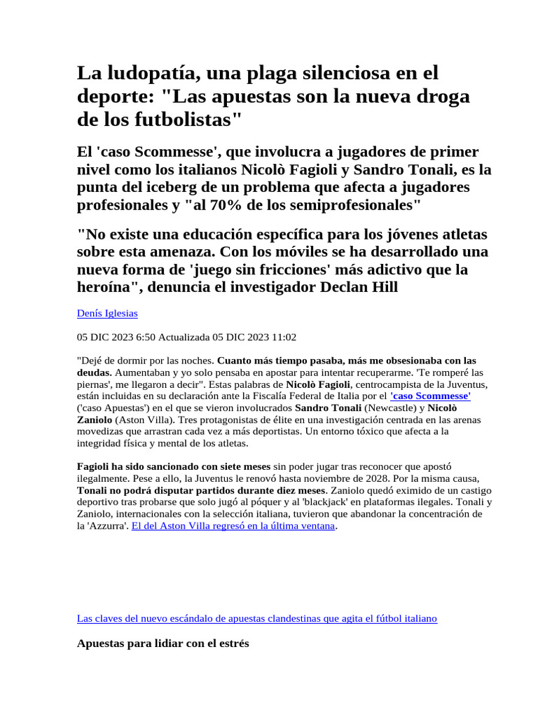 La Ludopatía y Deportistas | PDF | Problemas de juego