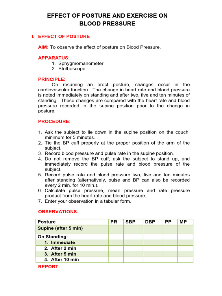 Posture and Exercise Effects on BP | PDF | Blood Pressure ...