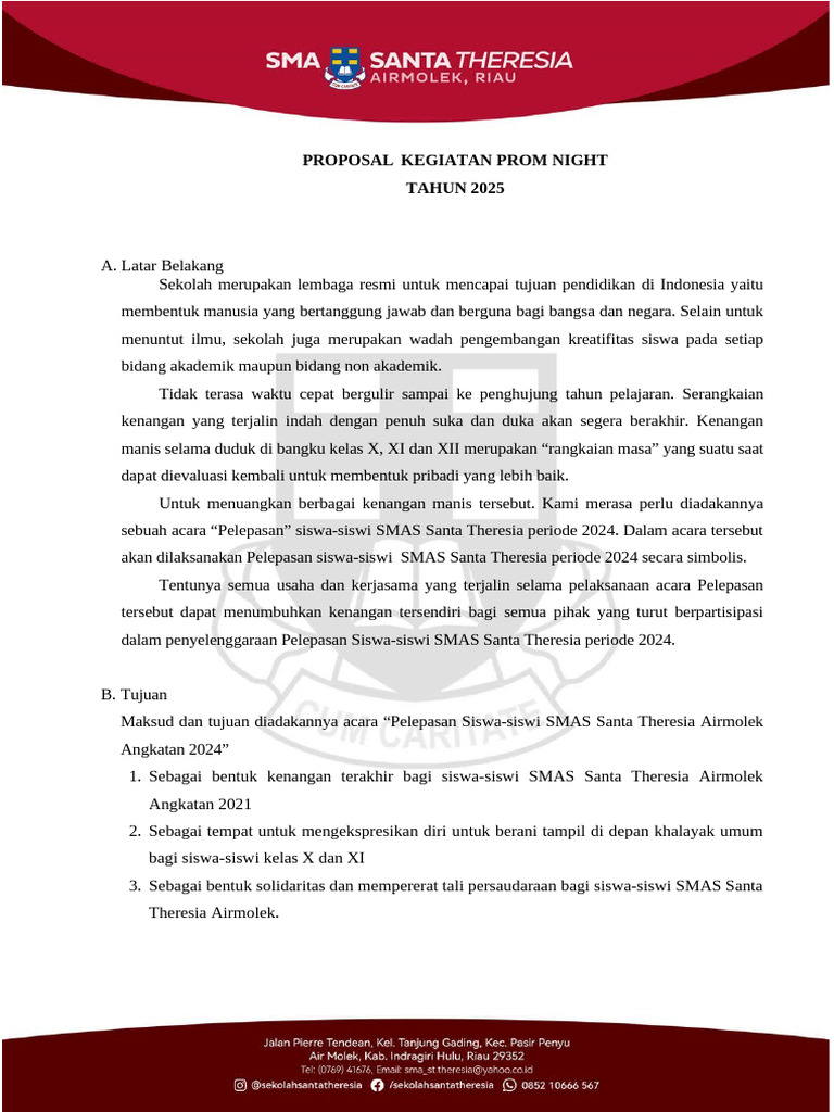 Proposal Prom Night SMAS Santa Theresia | PDF