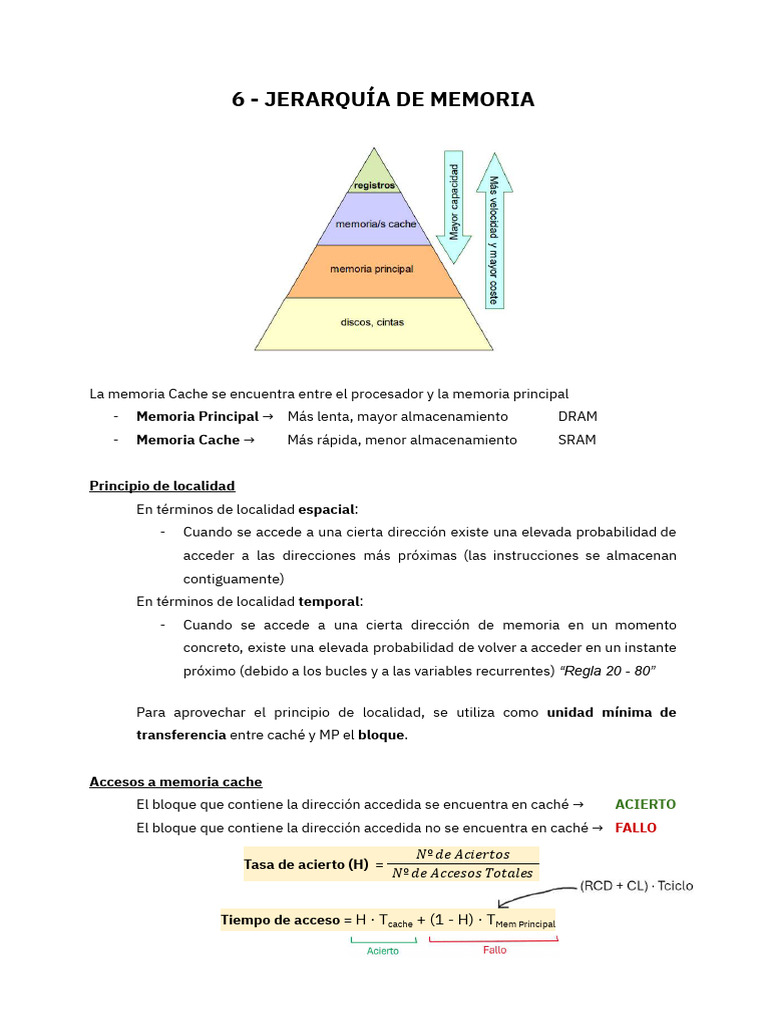 Jerarquía y Funcionamiento de la Memoria Cache | PDF | De entrada y ...