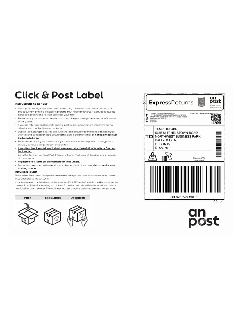 Temu Return Label Instructions | PDF