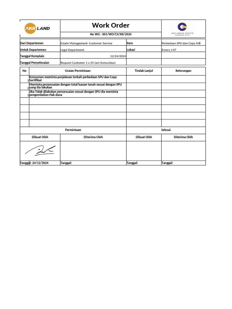 Penjelasan Work Order dan Permintaan | PDF