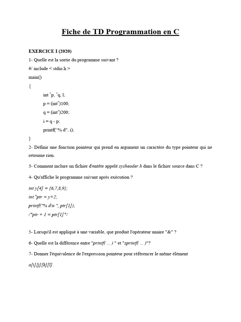 Exercices de Programmation en C | PDF | Polynôme | Matrice (Mathématiques)