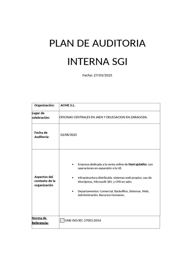 Programa de Auditoría Interna ISO 27001 | PDF | Auditoría