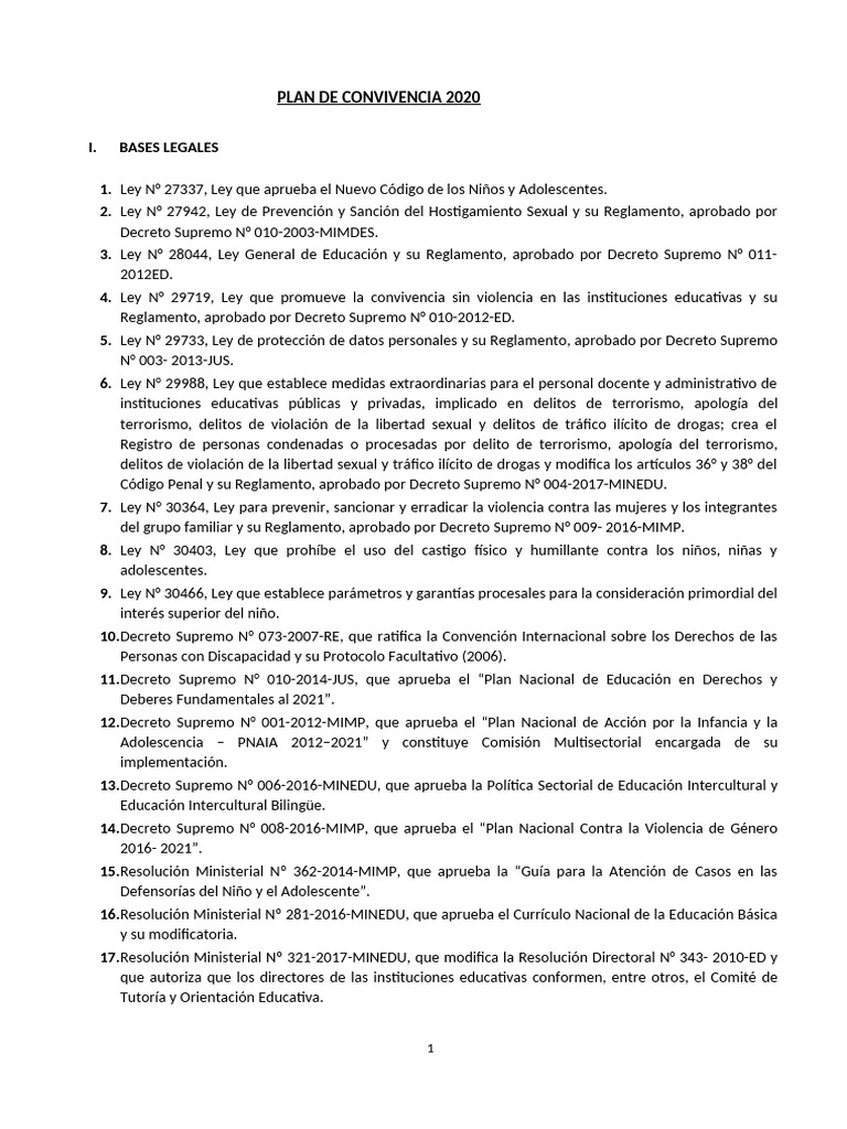 Plan de Convivencia 2020 | PDF | Violencia | Escuelas