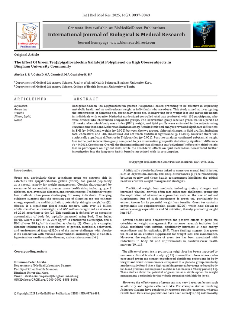The Effect of Green Tea (Epigallocatechin Gallate) A Polyphenol On High ...
