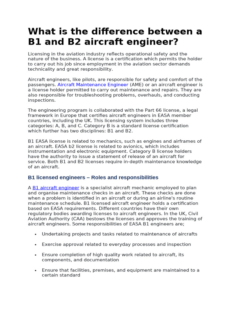 B1 vs B2 Aircraft Engineer Explained | PDF | Aerospace Engineering ...
