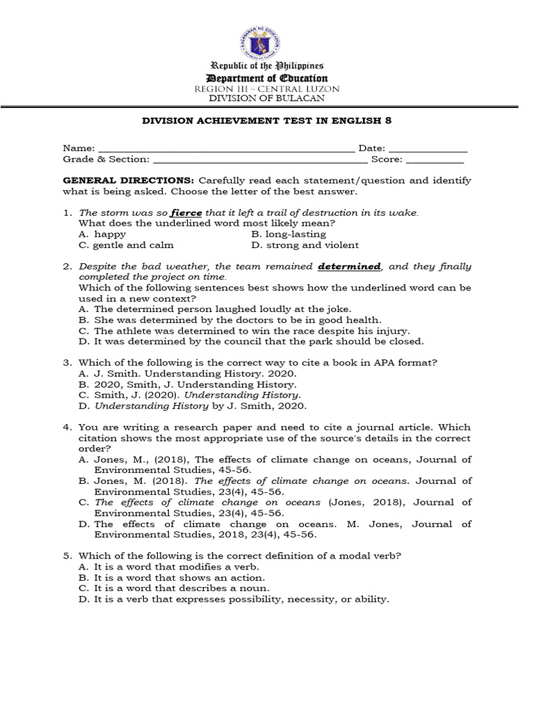 8 Test-Dat English 8-24-25 | PDF | Agriculture | Climate Change