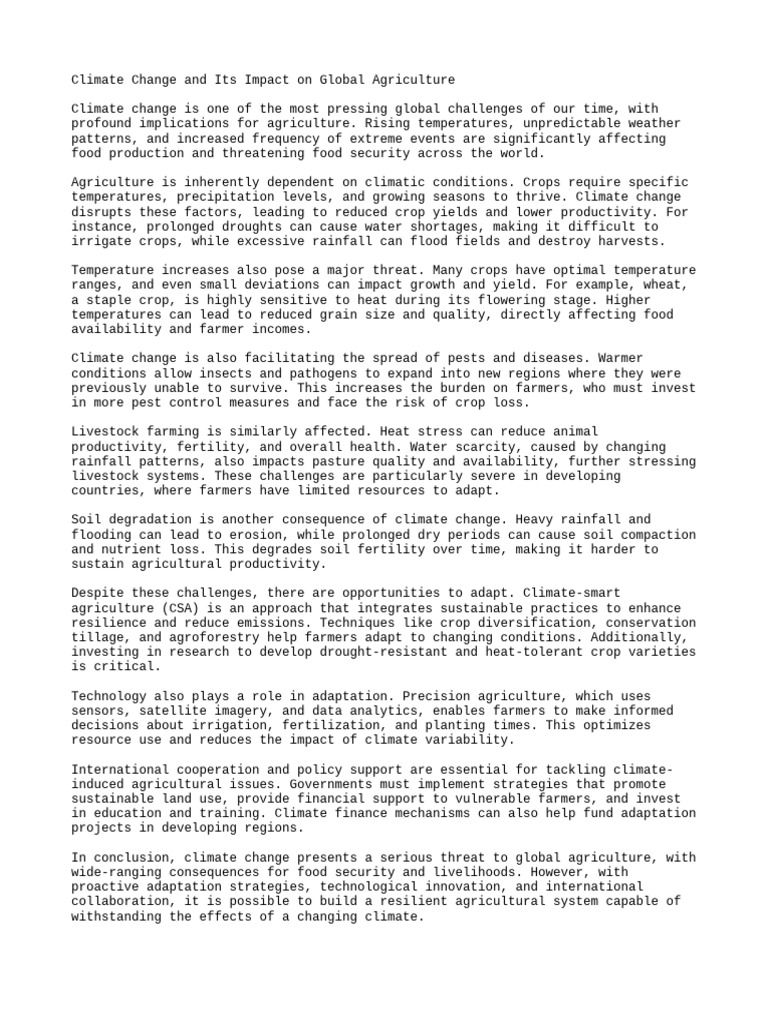 Climate Change Agriculture Pdf Agriculture Climate Change