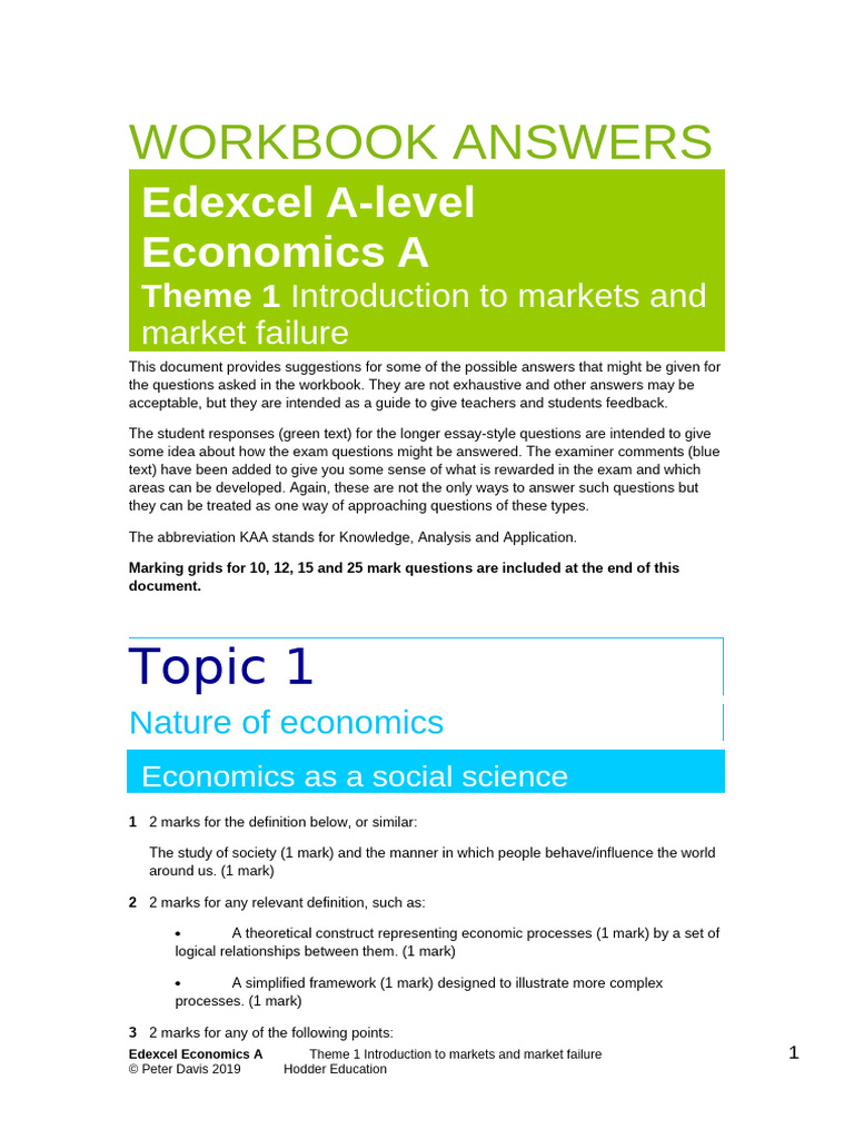 Edexcel A-Level Economics Workbook Answers | PDF | Elasticity ...