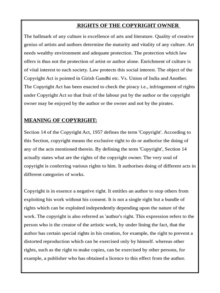 Rights of The Copyright Owner | PDF | Copyright | Civil Law (Common Law)