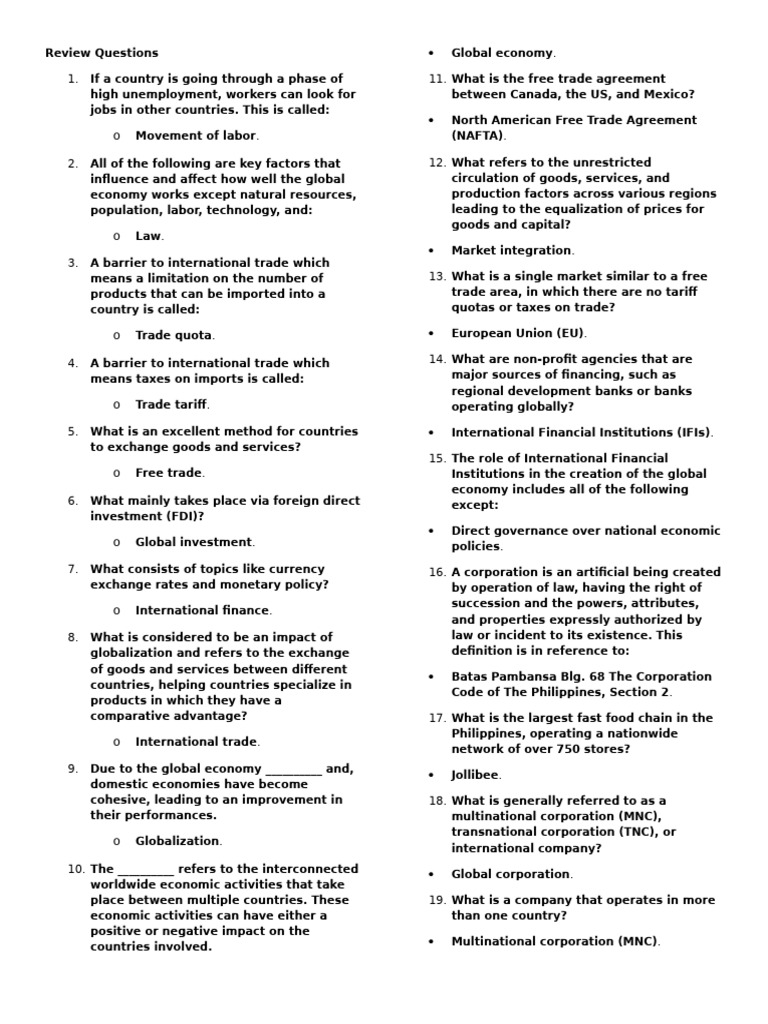 Global Economy and Trade Concepts Explained | PDF | Globalization ...
