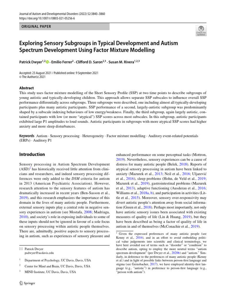 Sensory Subgroups in Autism Explored | PDF | Autism | Developmental ...