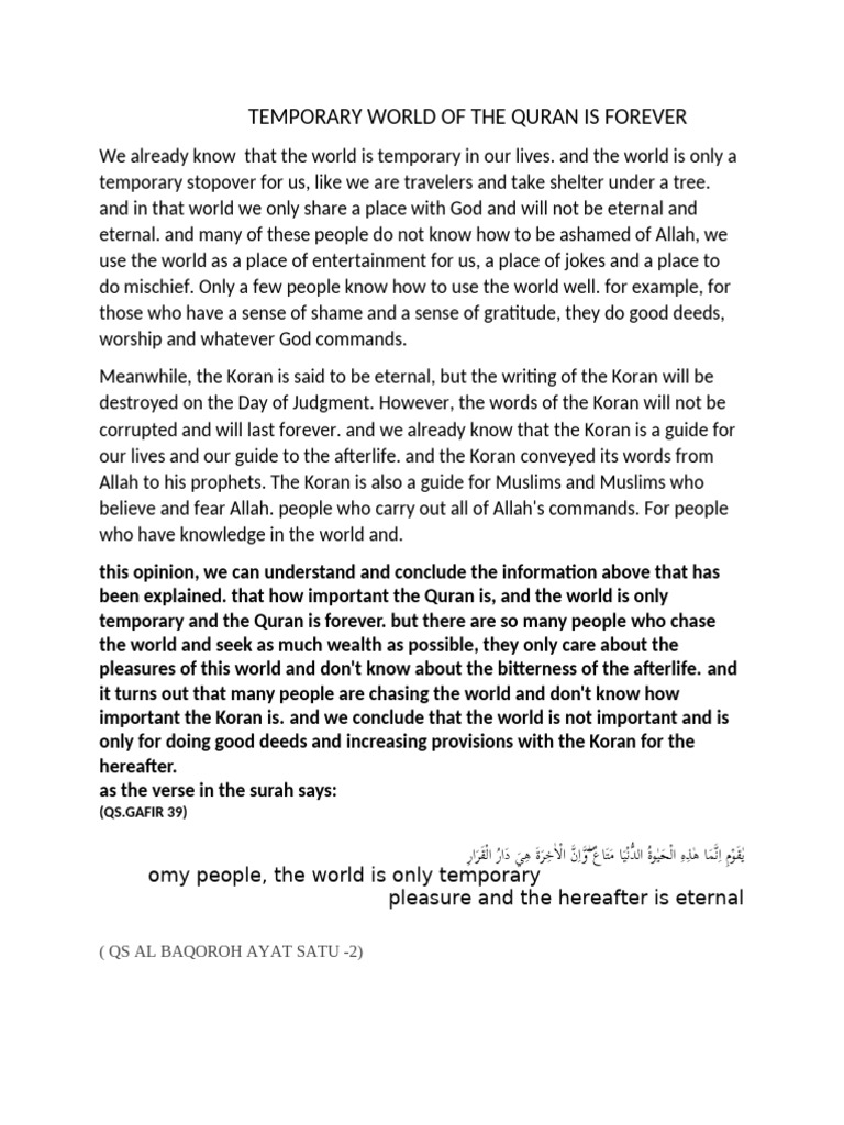 Temporary World of The Quran Is Forever | PDF