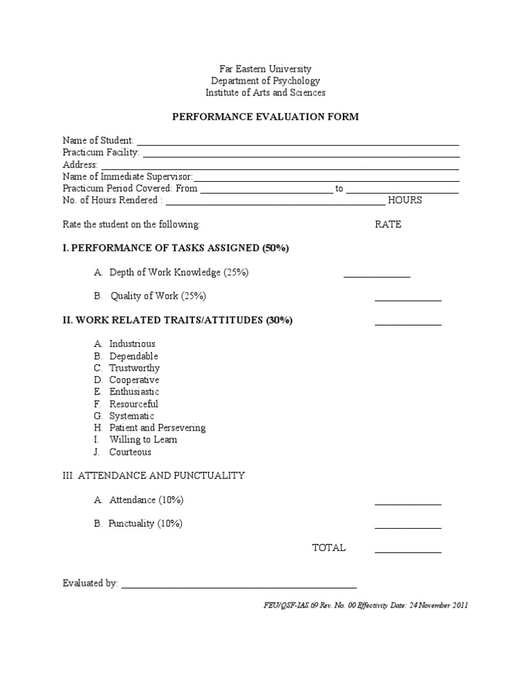 Performance Evaluation Form | PDF