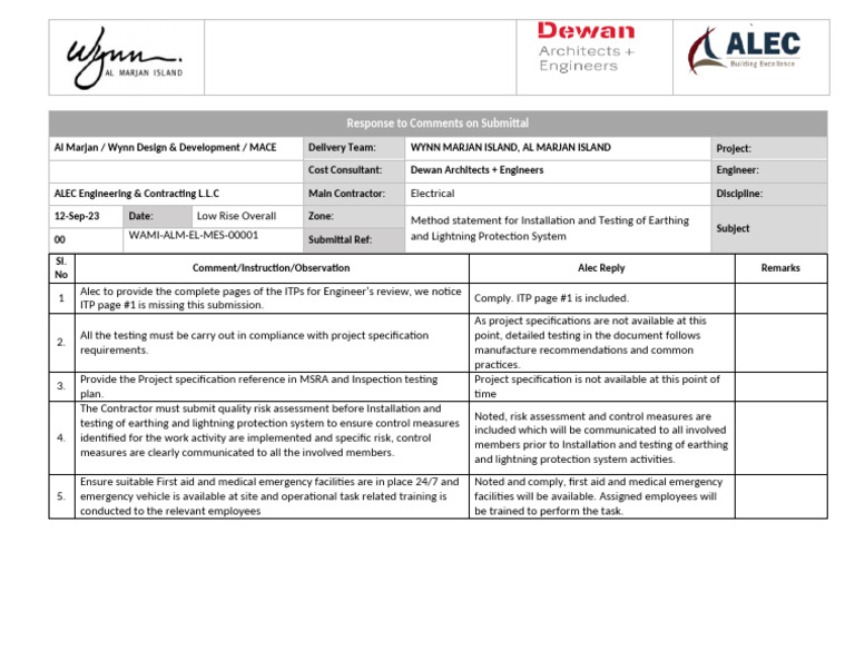 Earthing & Lightning Protection Method Statement | PDF | Specification ...