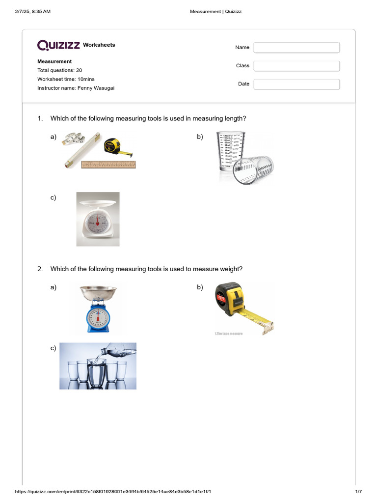 Measurement Tools and Units Quiz | PDF | Litre | Measurement