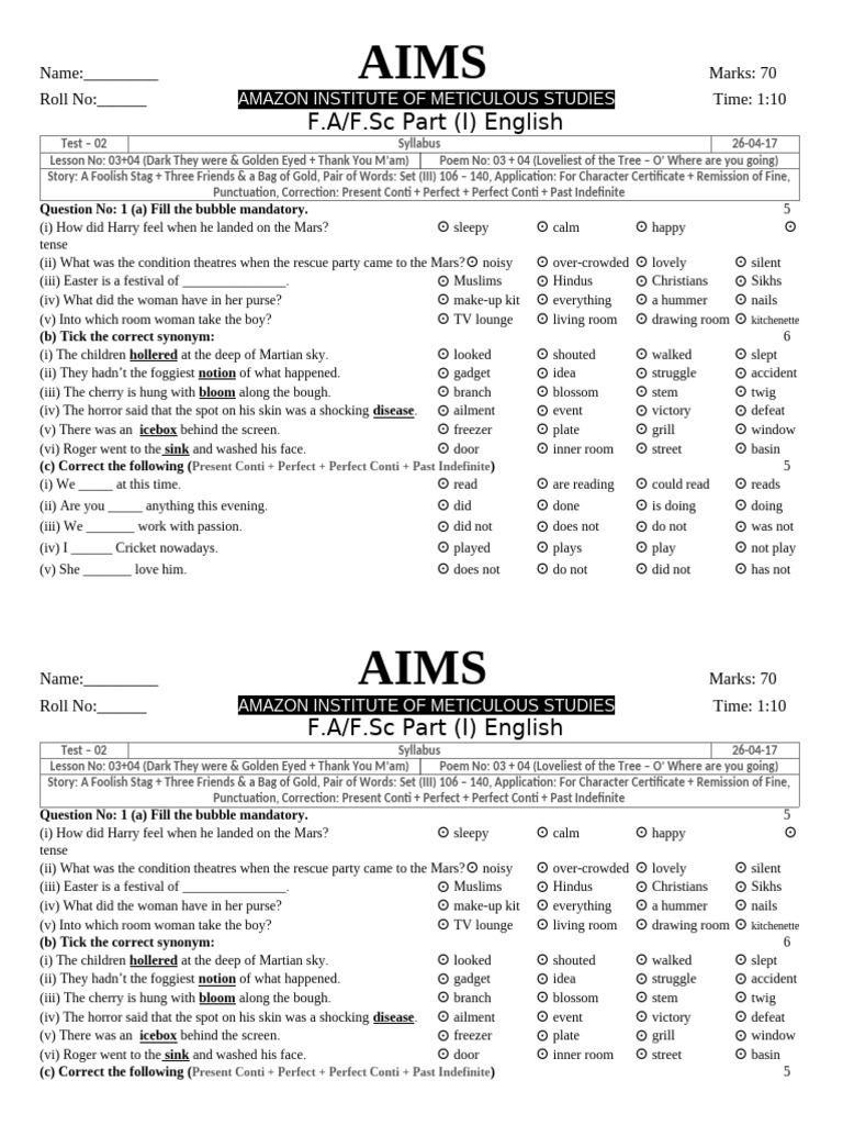 F.A F.SC Part (I) Test No 02 | PDF