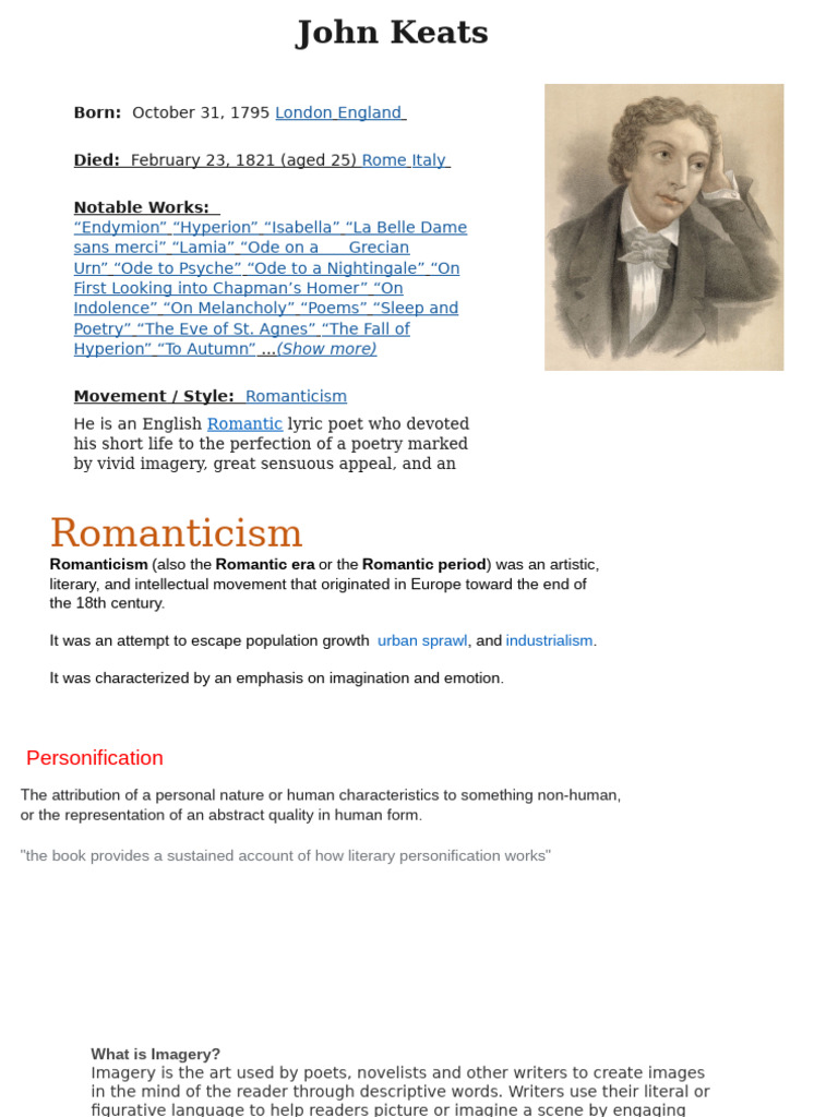 John Keats: Romantic Poet Overview | PDF | John Keats