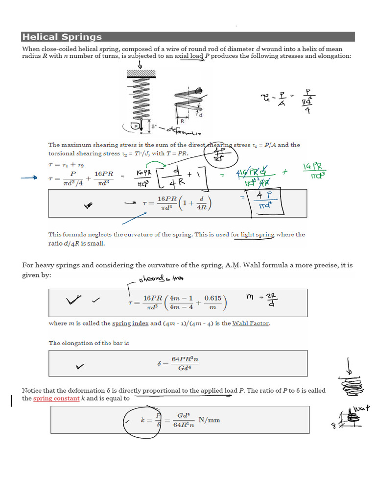 Helical Spring Stress and Elongation Analysis | PDF
