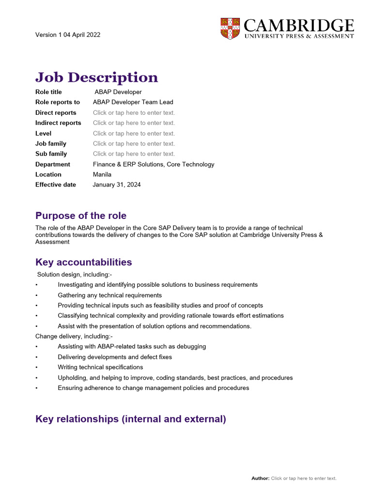 ABAP Developer Job Description | PDF | Business | Information Technology