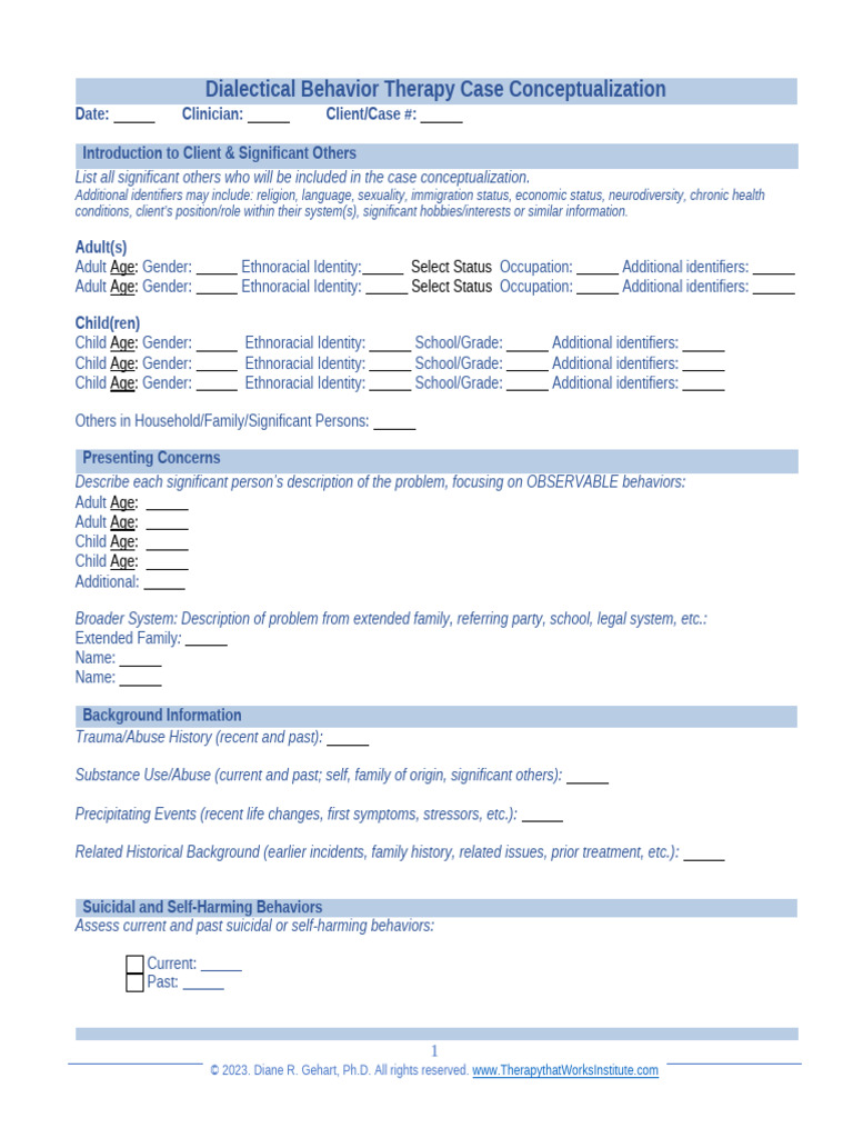 DBT Case Conceptualization Template | PDF | Psychological Trauma ...