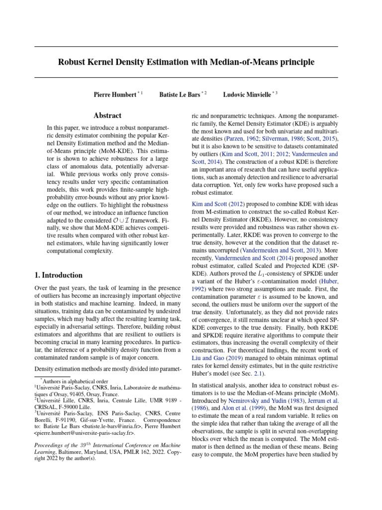 Robust Kernel Density Estimation MoM | PDF | Robust Statistics | Outlier