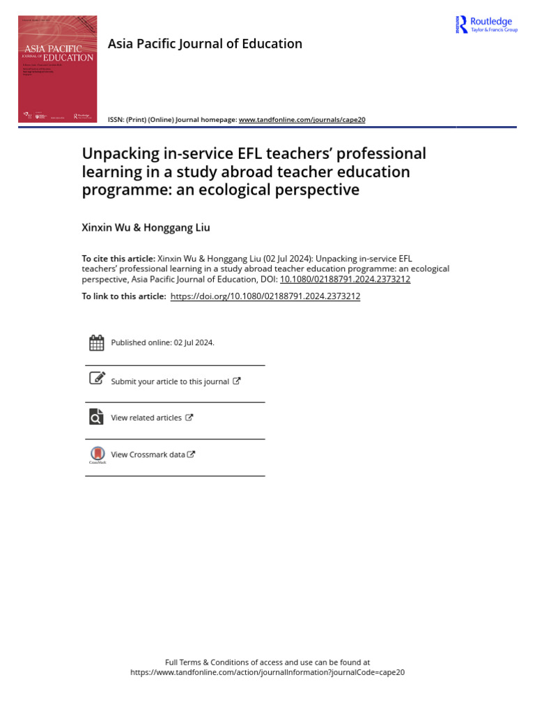 Unpacking In-Service EFL Teachers' Professional Learning in A Study ...