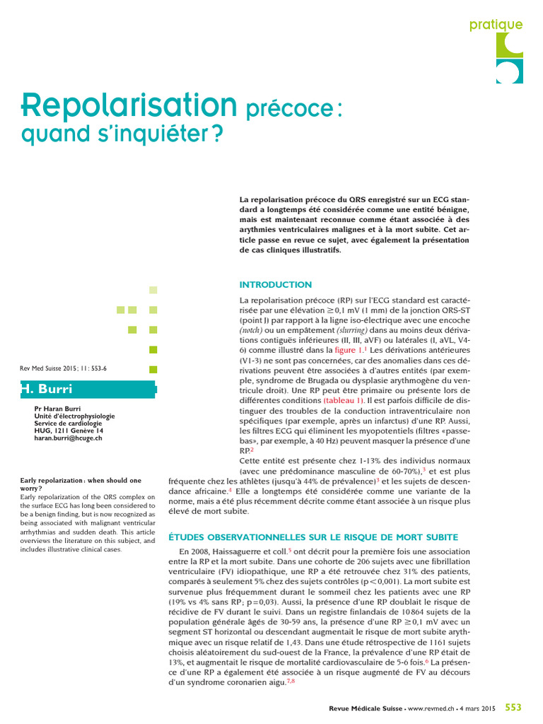 Risques de la repolarisation précoce ECG | PDF | Arythmie cardiaque ...