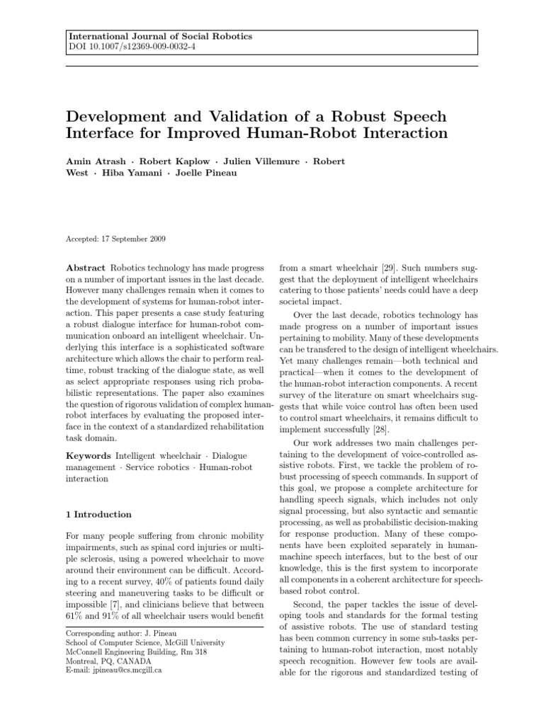 Development and Validation of A Robust Speech Interface For Improved ...