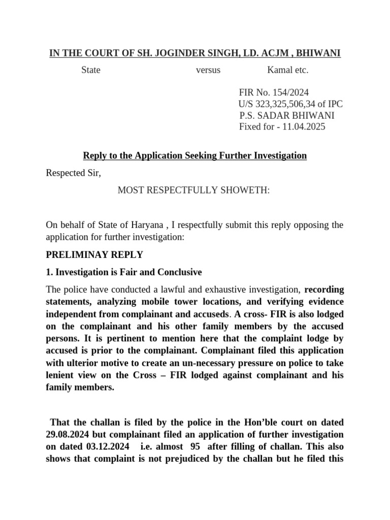 Haryana State's Reply on FIR 154/2024 | PDF | Justice | Crime & Violence