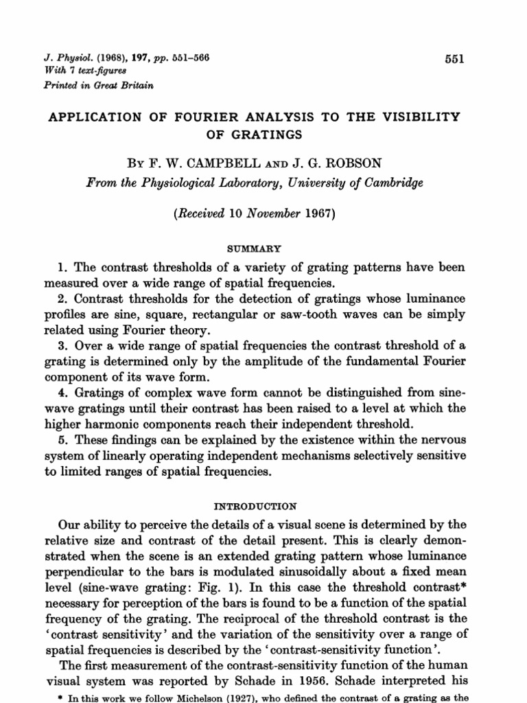 Fourier Analysis of Grating Visibility | PDF | Contrast (Vision) | Retina