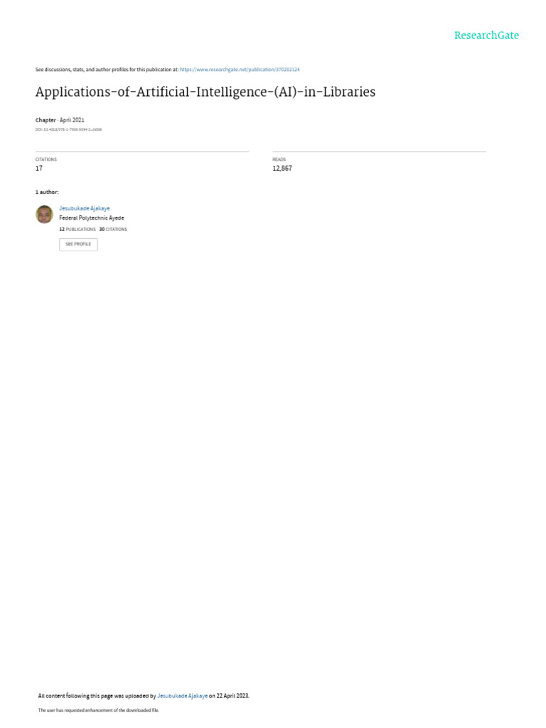 Applications of Artificial Intelligence AI in Libraries | PDF ...