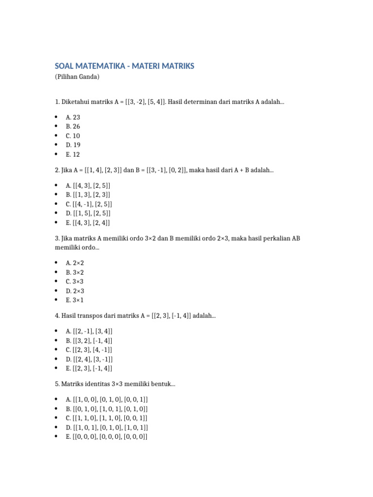 Soal Matriks Variasi | PDF