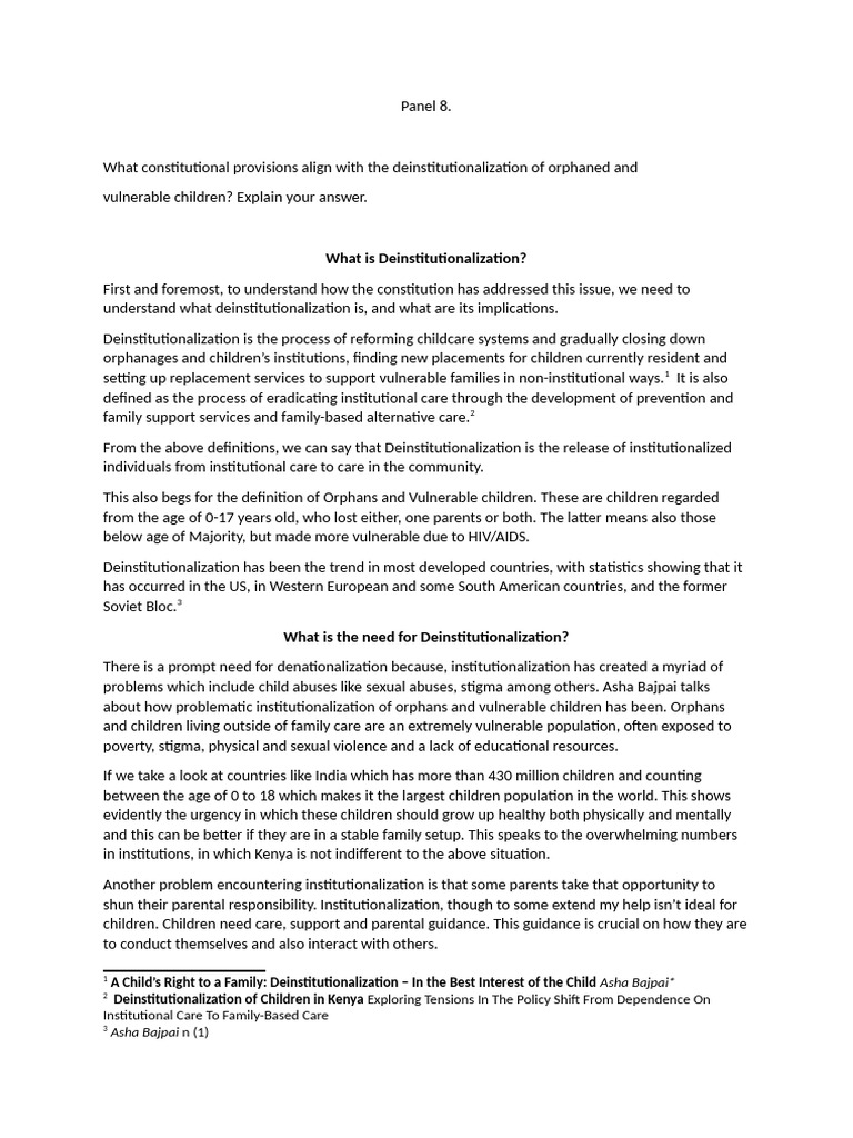 Deinstitutionalization of Orphans and Vulnerable Children | PDF ...