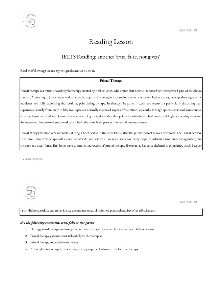#1 Reading Lesson | PDF | Psychotherapy