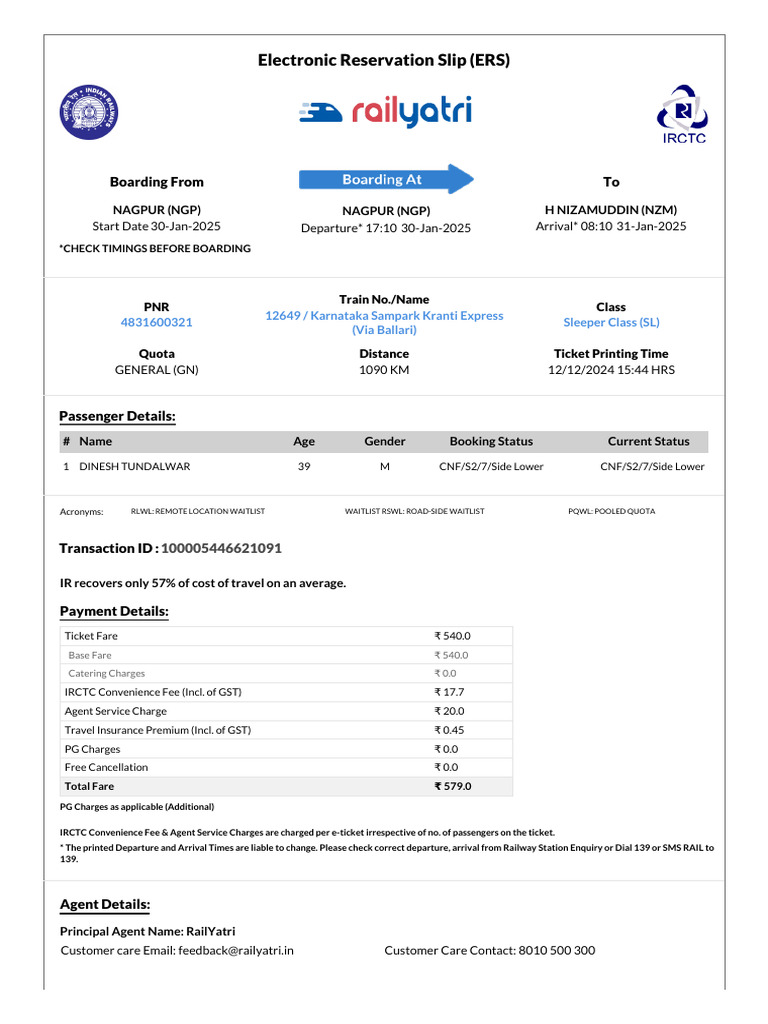 Online Train Ticket Confirmation | PDF | Identity Document