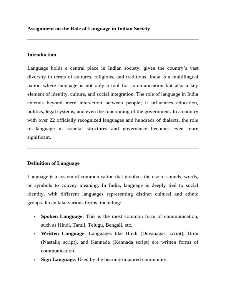 Language's Role in Indian Society | PDF | Languages Of India ...