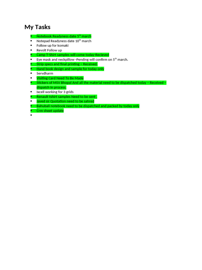 Today's Task List and Updates | PDF