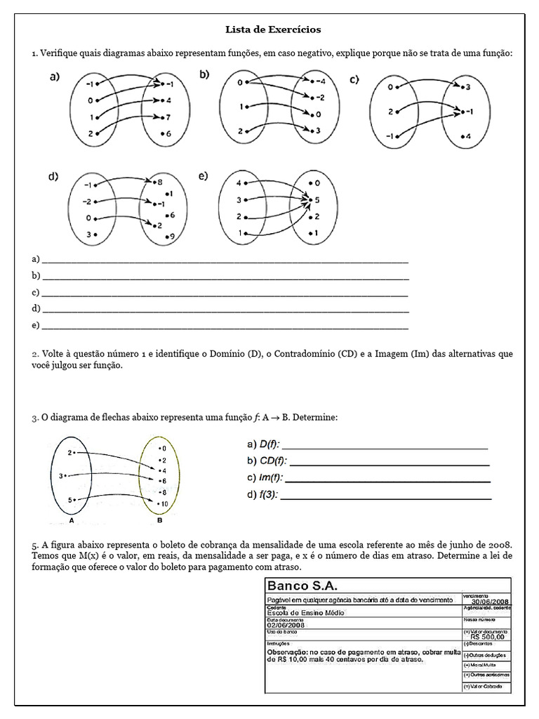 Exercícios sobre Funções e Diagramas | PDF
