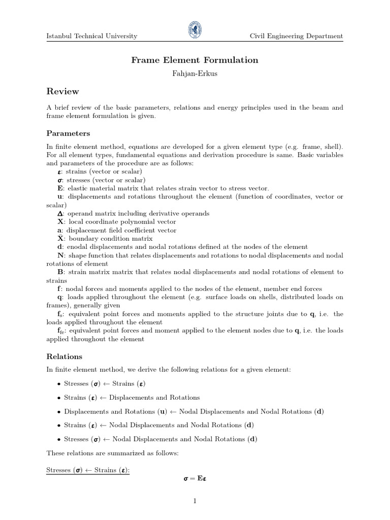 Frame Element Formulation Review | PDF | Coordinate System | Stress ...