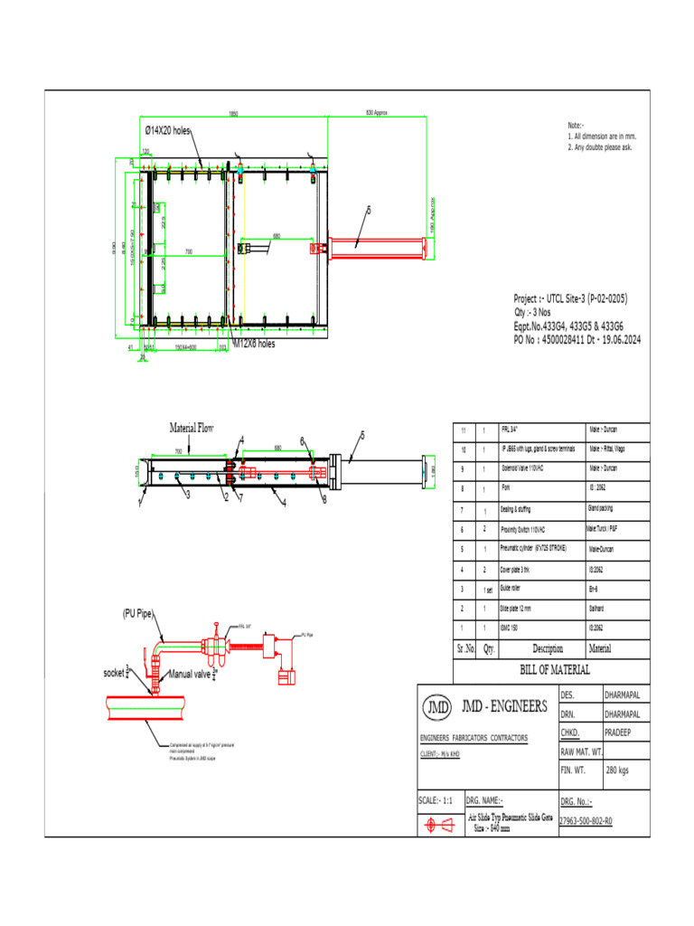 UTCL Pneumatic Slide Gate Details | PDF | Manufactured Goods | Equipment
