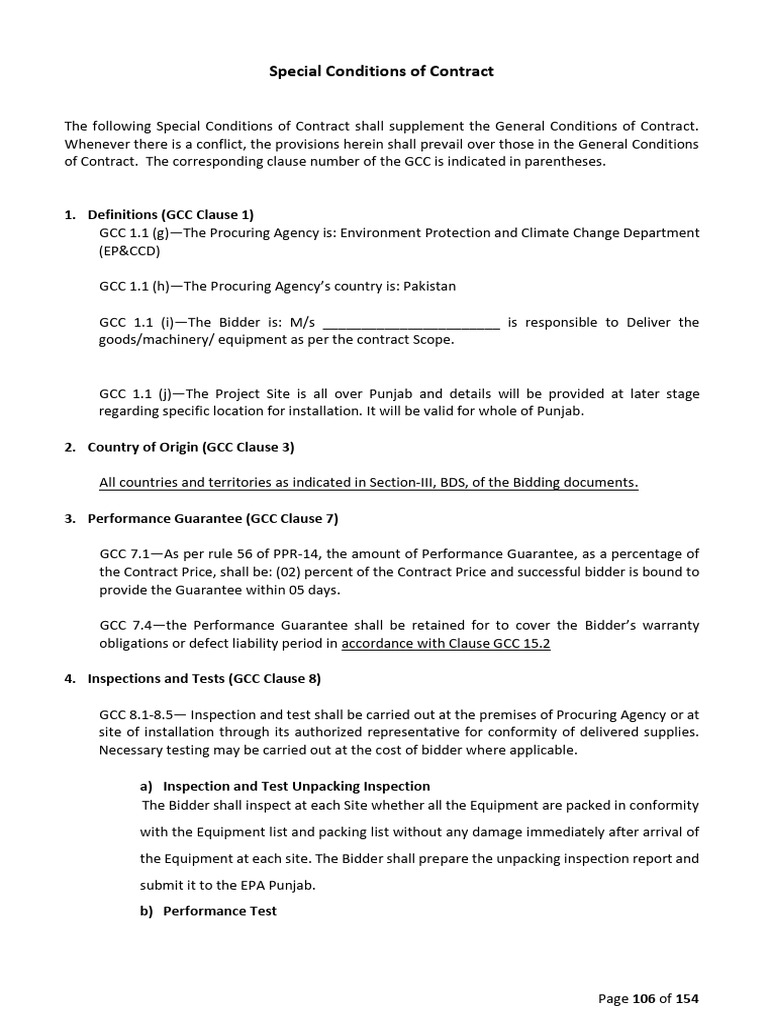 Special Conditions of Contract for EP&CCD | PDF | Bill Of Lading | Payments